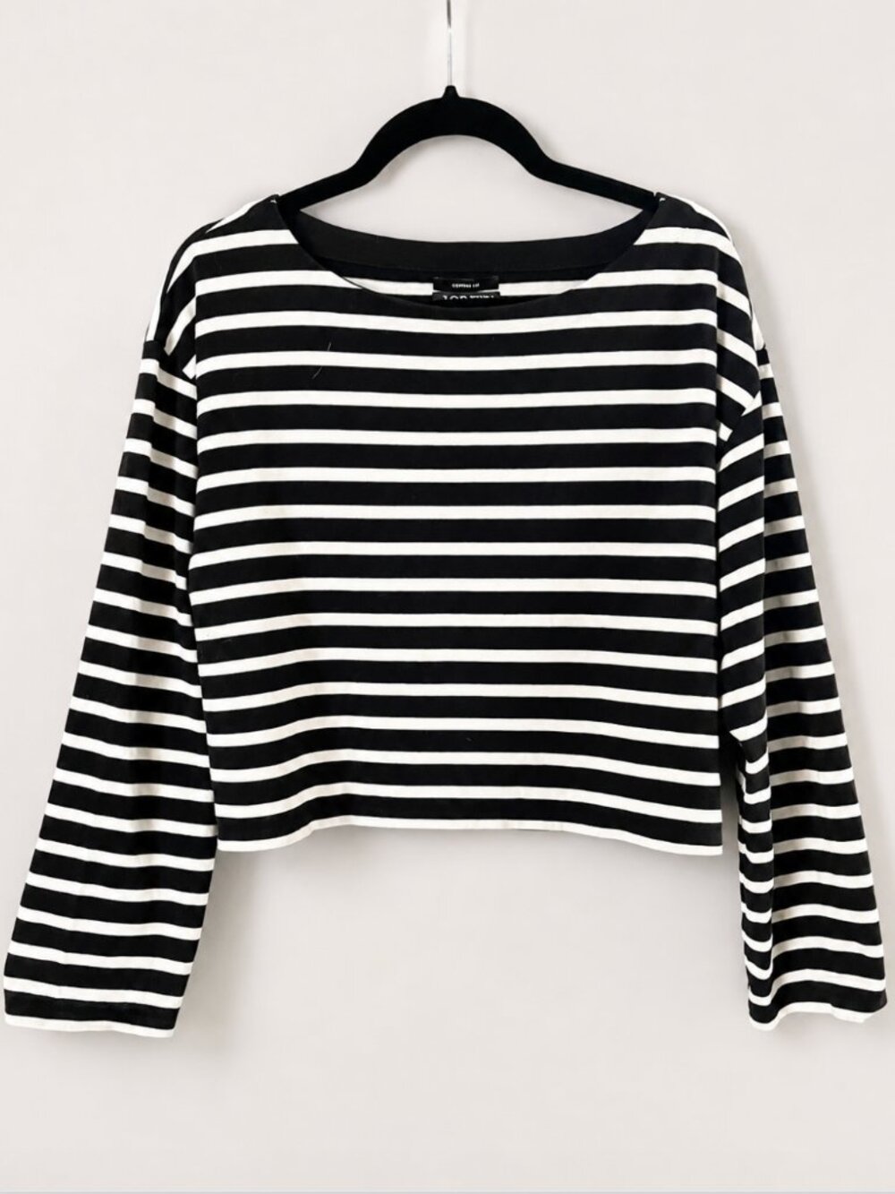 J.Crew Black White Breton Stripe Cropped Cotton Top L - Picture 5 of 5
